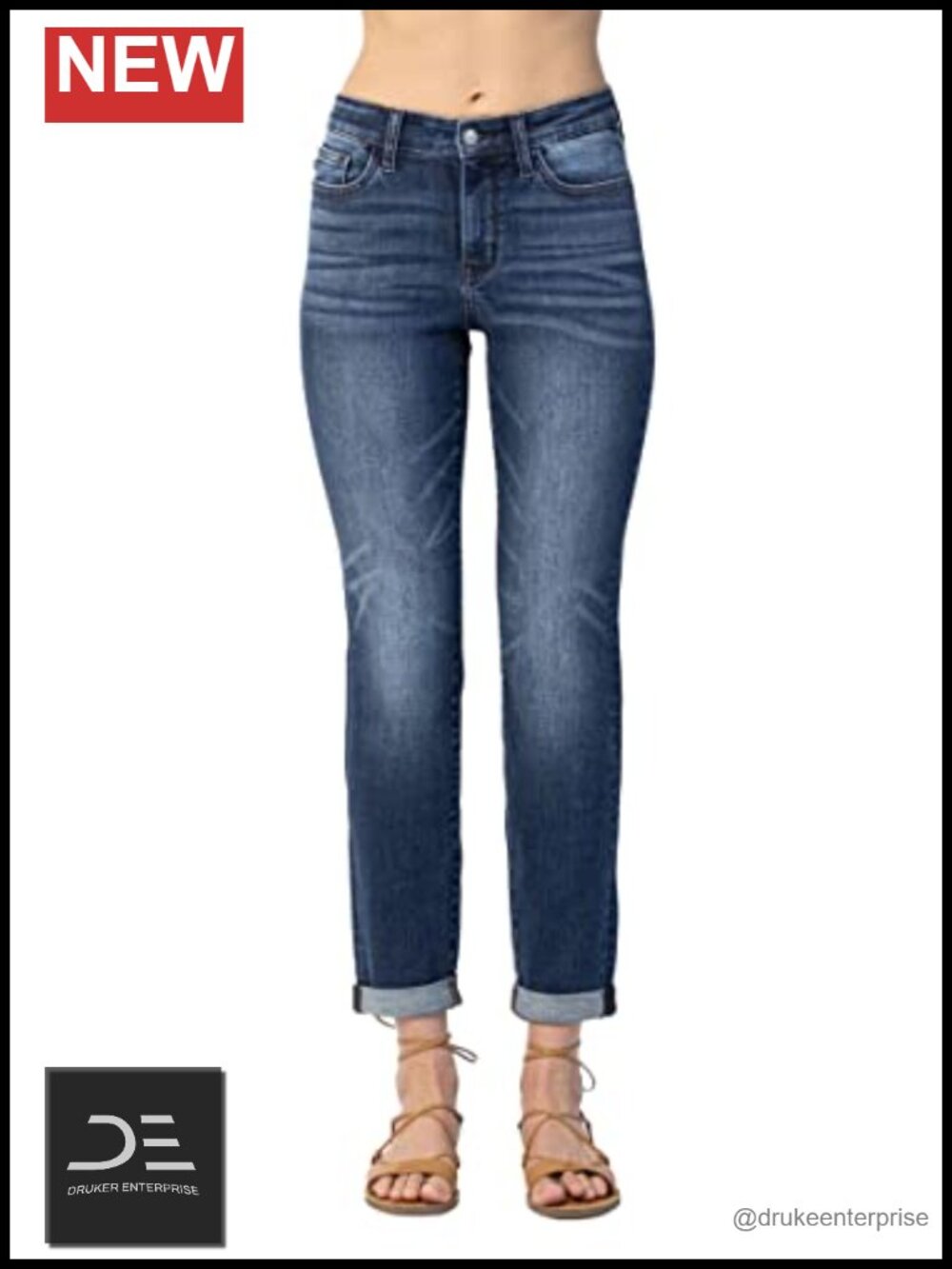 Slim Fit Cuffed Mid-Rise Jeans Cotton Stretch 28" Inseam